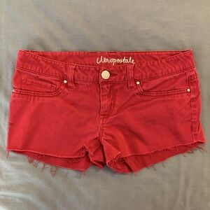 Aeropostale Shorts Womens 4 Red Lola Jegging Denim Cutoff Stretch Low Rise